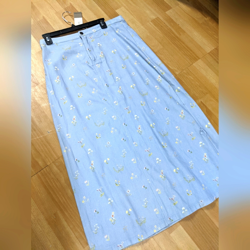 Floral Denim Maxi Skirt